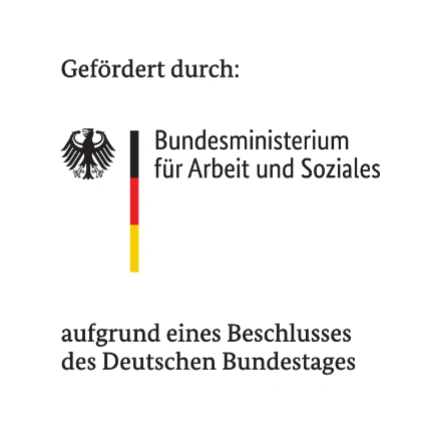 Förderlogo des Bundesministeriums für Arbeit und Soziales mit Hinweis auf die Unterstützung durch den Deutschen Bundestag