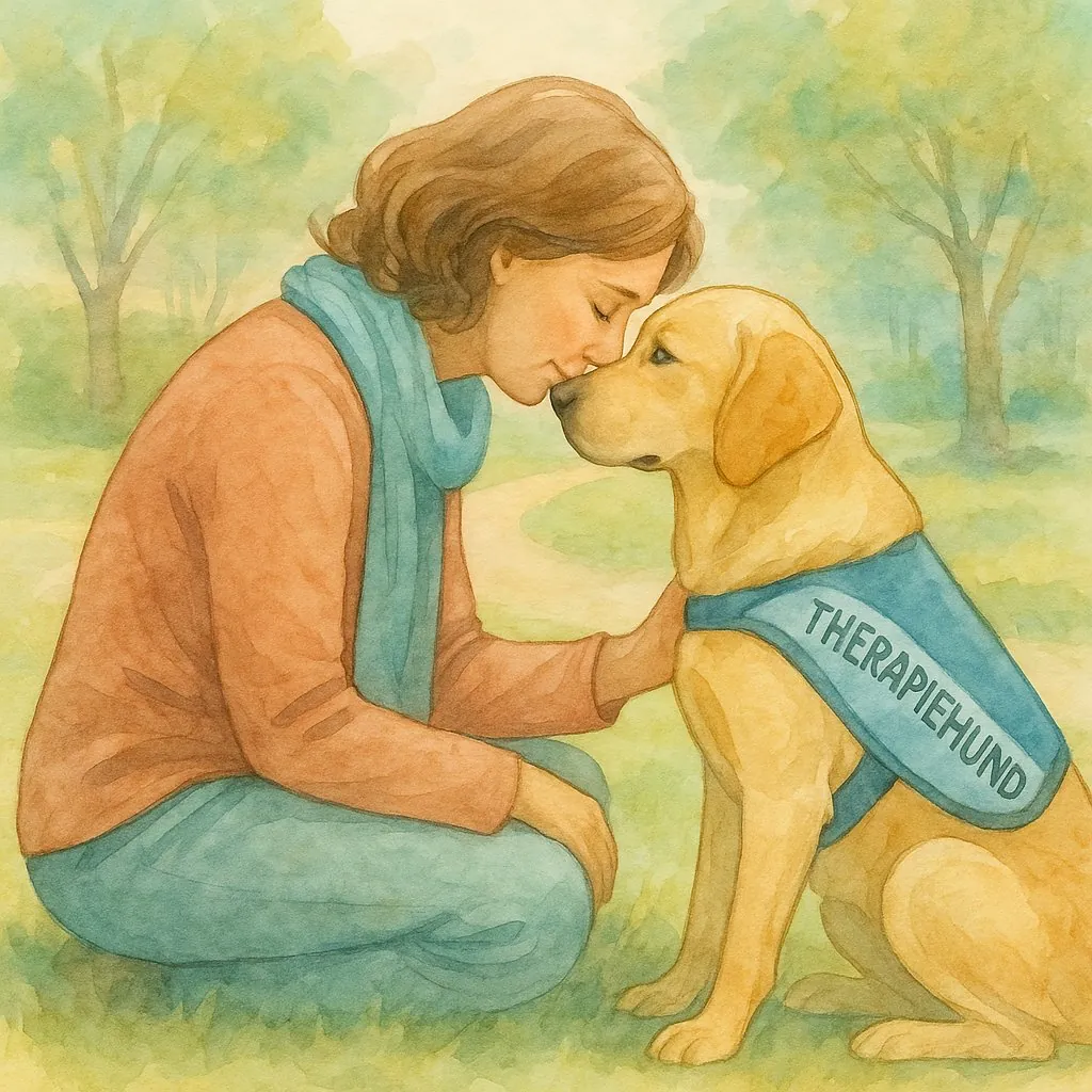 Therapiehund liegt bei einer Frau – Nähe ohne Worte