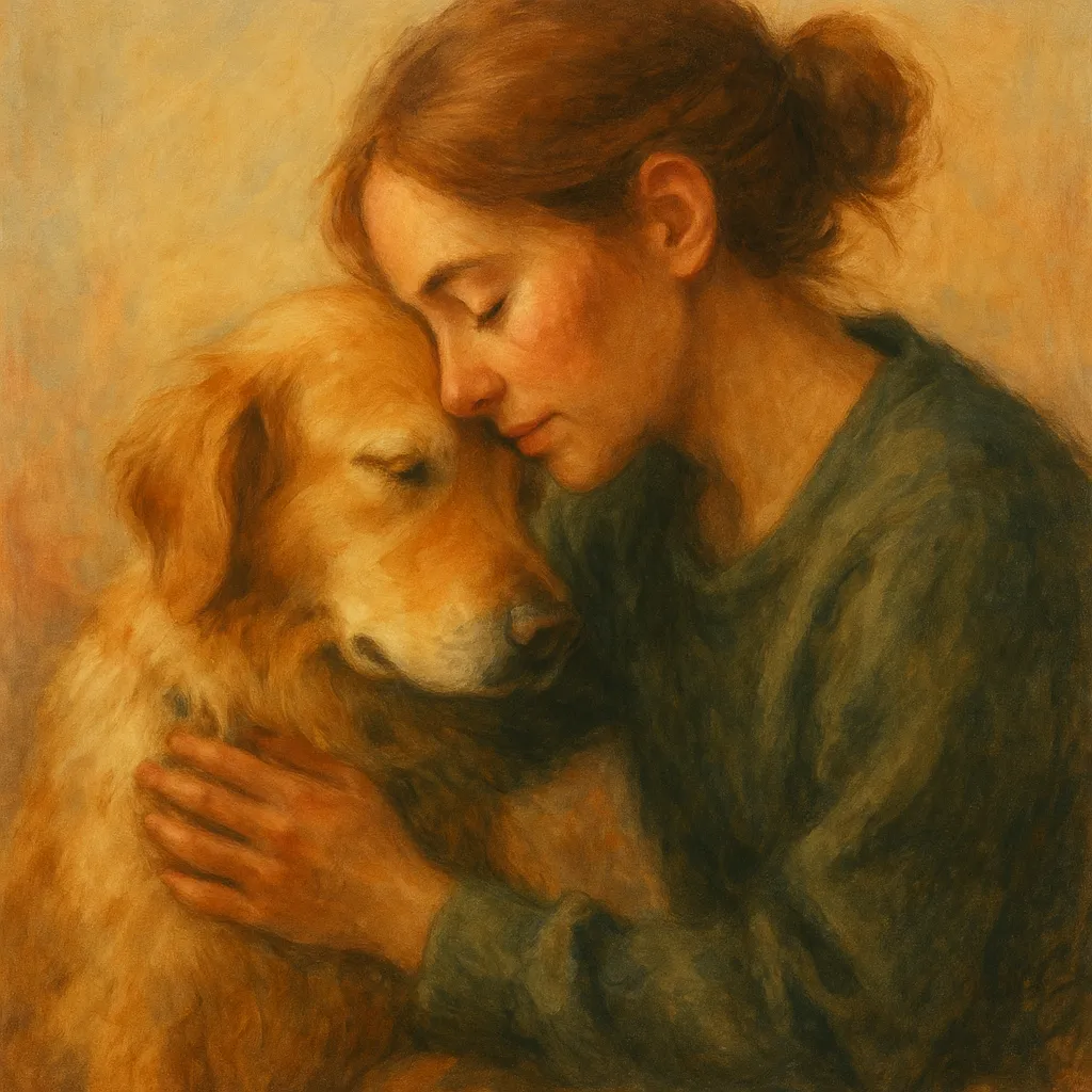 Mensch mit Assistenzhund auf dem Sofa, der Geborgenheit und Vertrauen zeigt